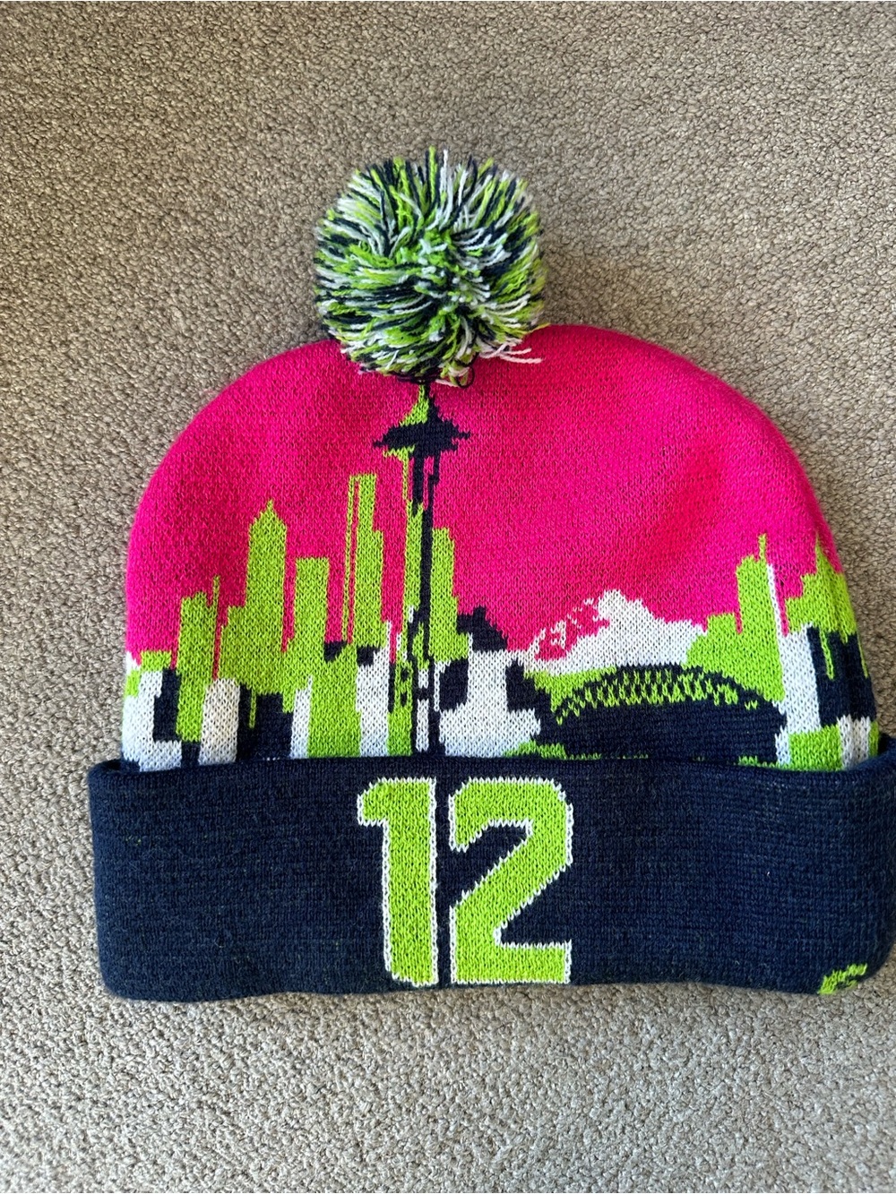 Seattle Seahawks Knit Beanie / Toque – Pink Skyline Blue Green #12 Fan